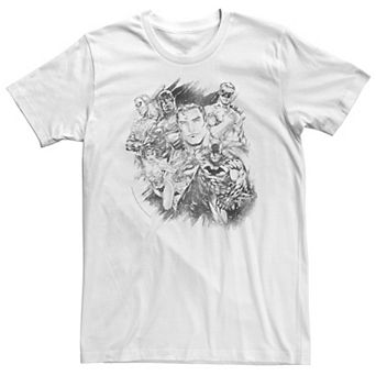 Big & Tall DC Comics Justice League Group Shot Black & White Sketch Tee