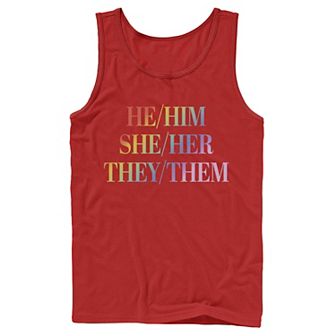 Adult Pronoun Stack Rainbow Text Tank Top