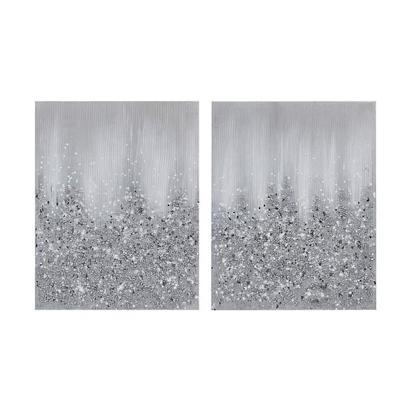 2pc Glimmer 100% Hand Brushed Heavy Textured Glitz Embellished Wall Canvas  Set Silver - Madison Park