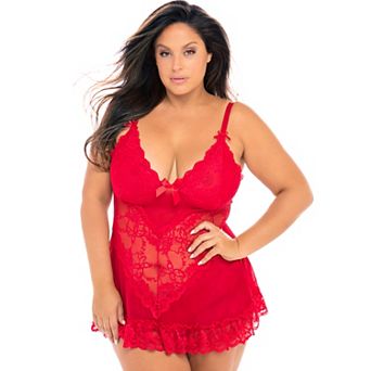 Plus Size Oh La La Cheri Valentine Soft Cup Lace Babydoll & G-String Set 2139X