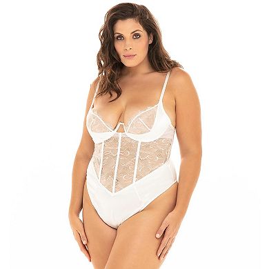 Plus Size Oh La La Cheri Carmella Unlined Lace & Satin Boning Inserts Bodysuit 51-11566X