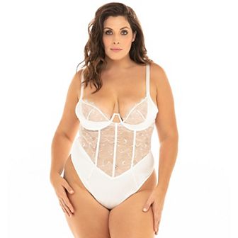 Plus Size Oh La La Cheri Carmella Unlined Lace & Satin Boning Inserts Bodysuit 51-11566X