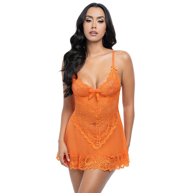 Oh La La Cheri Valentine Soft Cup Lace Babydoll & G-String Lingerie Set 2139, Women's, Size: Small, Dragon Red