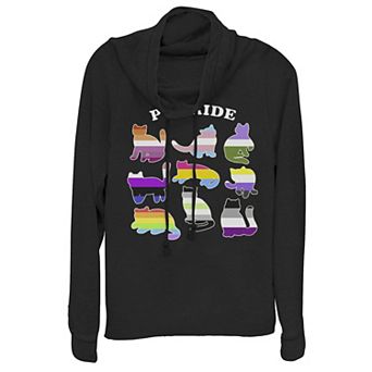 Junior's Purride Colorful Striped Cat Fill Cowlneck Graphic Lightweight Long Sleeve