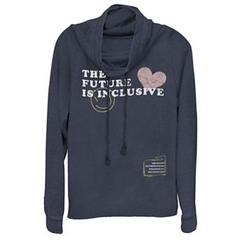 Junior's The Future Is Inclusive Emblem Stamps Cowlneck Graphic Lightweight Long Sleeve