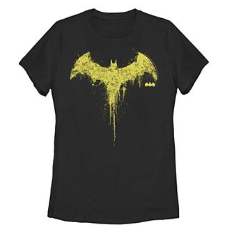 Juniors' DC Fandome Batman Paint Splatter Drip Logo Graphic Tee