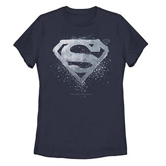 Juniors' DC Fandome Superman Chrome Splatter Logo Graphic Tee