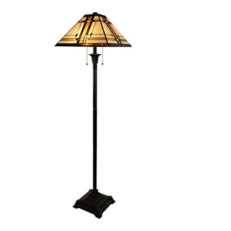 Lavish Home Tiffany Style Floor Lamp-Mission Design Art Glass