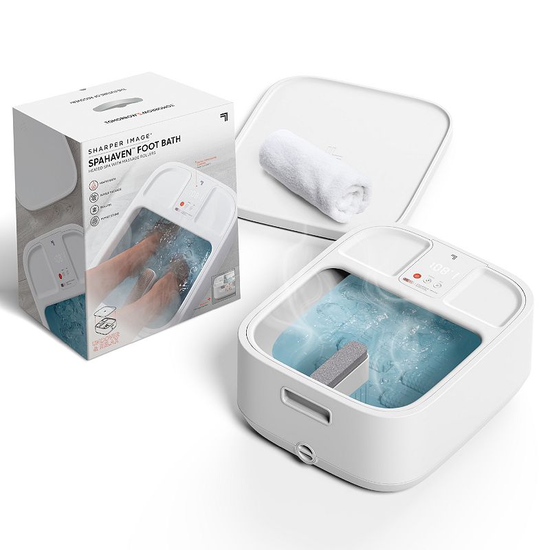 SHARPER IMAGE Hydro Spa Plus Foot Bath Massager, Heated with Rollers and LCD Display - White