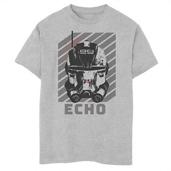 Boys 6-20 Star Wars The Bad Batch Echo Greyscale Big Head Helmet Portrait Graphic Tee