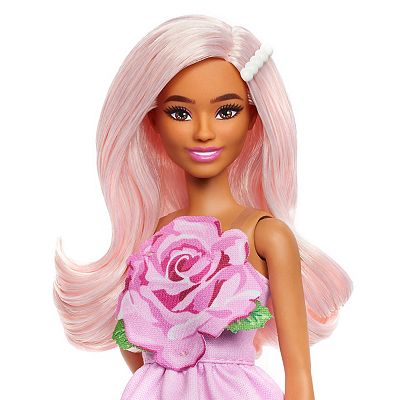 fitted lace wedding dress Barbie Fashionistas Doll #224 with Black Hair and Pink Gingham Dress main image 0