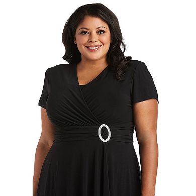 Plus Size R&M Richards Cascade Jersey Dress with Brooch