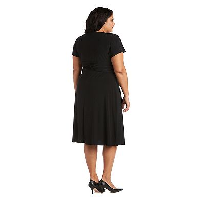 Plus Size R&M Richards Cascade Jersey Dress with Brooch
