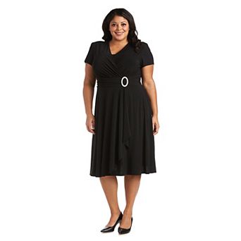 Plus Size R&M Richards Cascade Jersey Dress with Brooch
