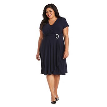Plus Size R&M Richards Cascade Jersey Dress with Brooch