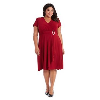 Plus Size R&M Richards Cascade Jersey Dress with Brooch
