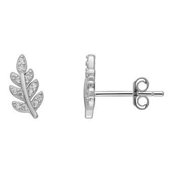 PRIMROSE Sterling Silver Cubic Zirconia Leaf Stud Earrings