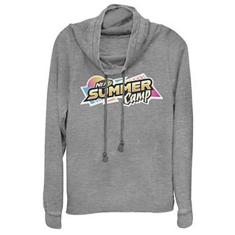 Juniors' Nerf Summer Camp 90's Style Logo Cowlneck Graphic Lightweight Long Sleeve