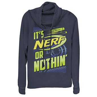 Juniors' Nerf It's Nerf Or Nothin' Cowl Neck Cowlneck Graphic Lightweight Long Sleeve