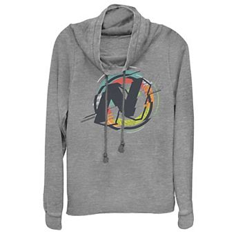 Juniors' Nerf Glitch N Logo Cowlneck Graphic Lightweight Long Sleeve