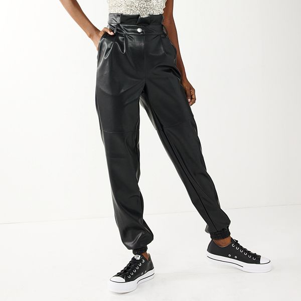 Faux leather jogger trousers deals