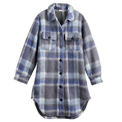 Juniors' SO® Longline Plaid Shacket