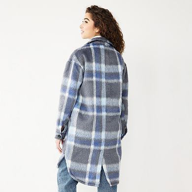 Juniors' SO® Longline Plaid Shacket