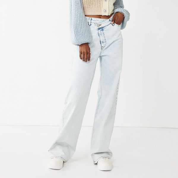 Juniors SO Wide Leg Denim Jeans with Angled Zip