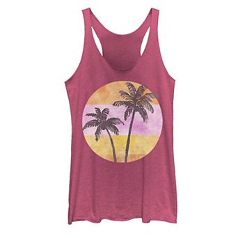 Juniors' Palm Trees Striped Colorful Background Tank Top