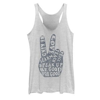 Juniors' Hand Peace Sign Text Fill Tank Top