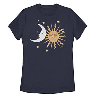 Juniors' Moon And Sun Colorful Portrait Graphic Tee