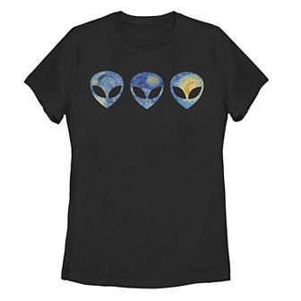 Juniors' Alien Trio Big Head Stary Night Fill Graphic Tee