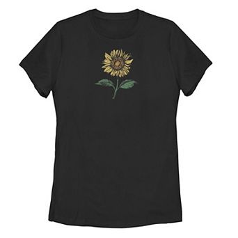 Juniors' Retro Sunflower Sketch Graphic Tee