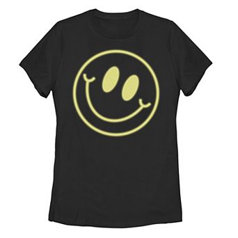 Juniors' Neon Smiley Face Graphic Tee