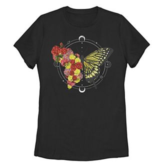 Juniors' Trendy Floral Butterfly Graphic Tee