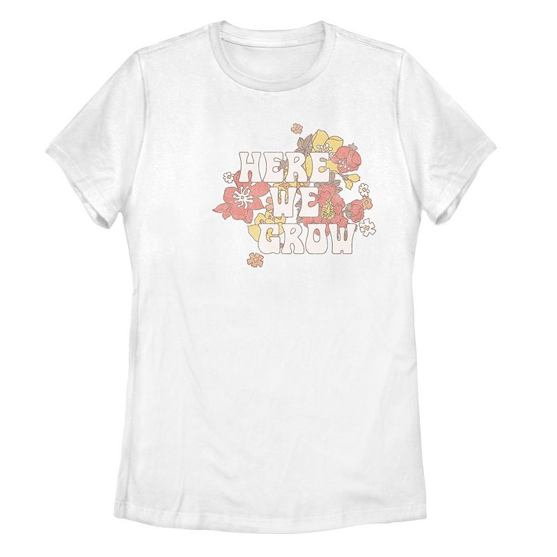 Juniors Here We Grow Floral Tee, Girls, Size: Small, White