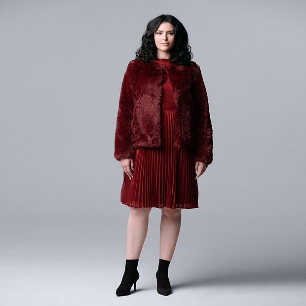 Vera wang wool on sale blend faux fur coat