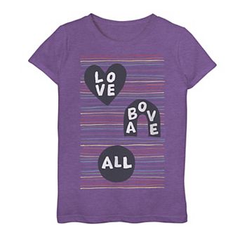 Girls 7-16 Love Above All Striped Icon Tee