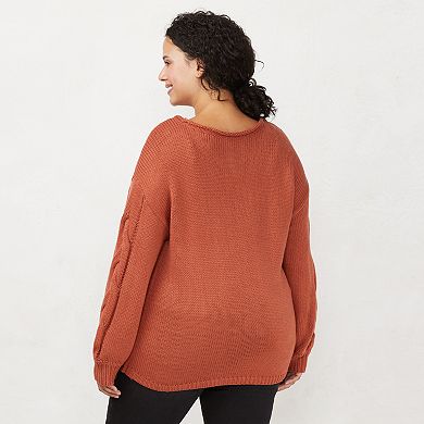 Plus Size LC Lauren Conrad Braided Sleeve Sweater