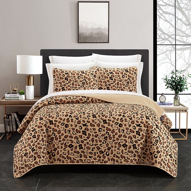 Chic Home Wild Cheetah Quilt Set with Sheets, Brown, Twin