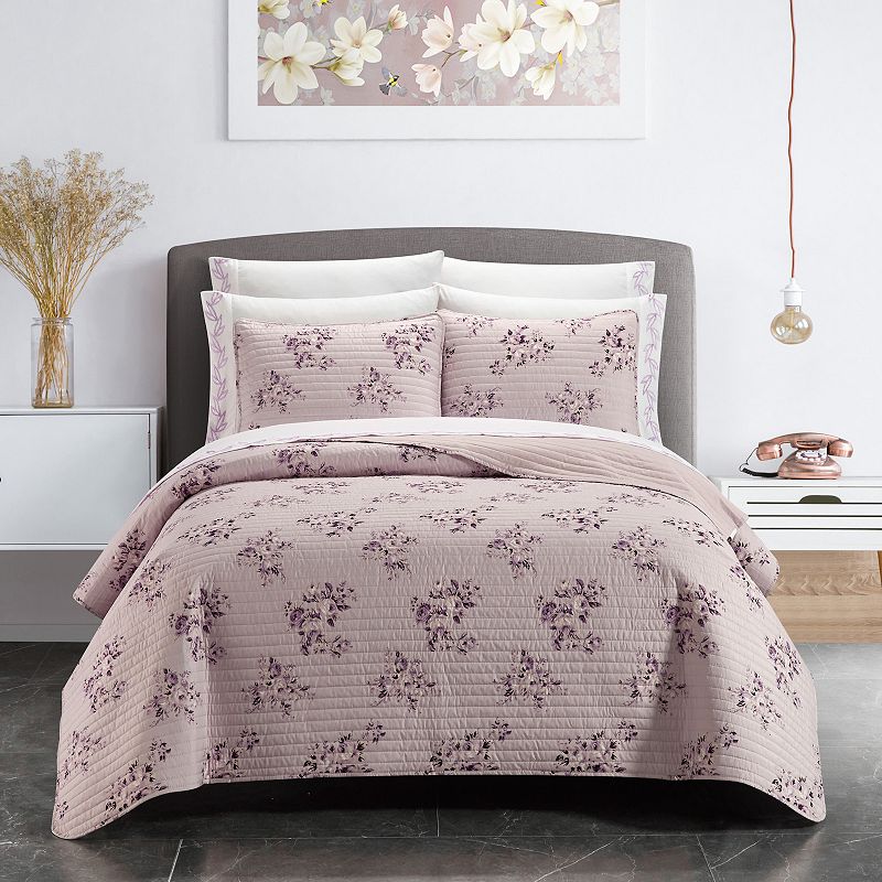 72008073 Chic Home Giverny Quilt Set with Sheets, Pink, Kin sku 72008073