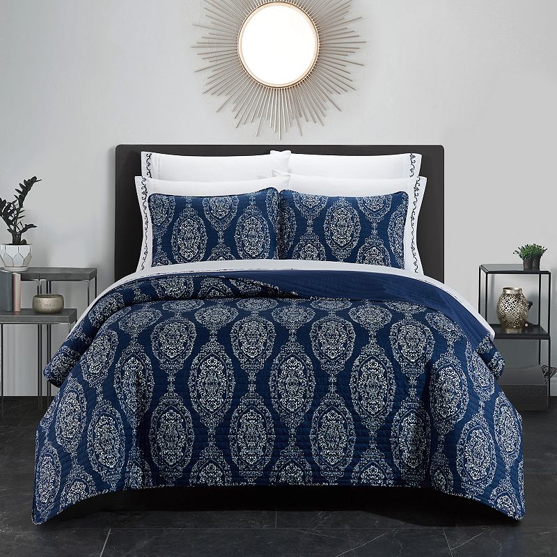 72613942 Chic Home Verona Quilt Set with Sheets, Blue, King sku 72613942