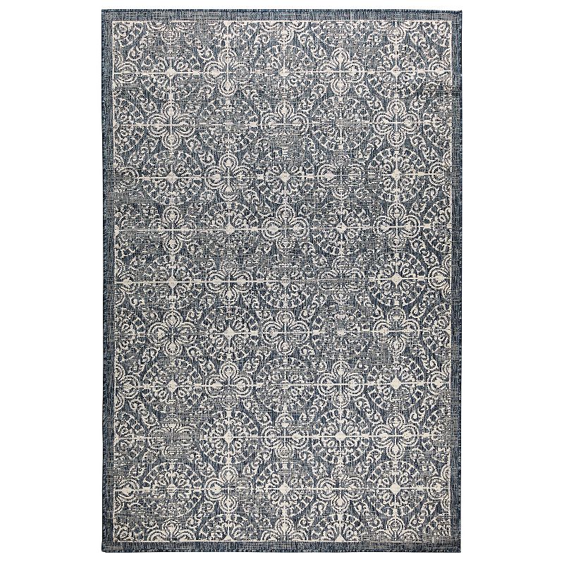 Liora Manne Carmel Antique Tile Indoor Outdoor Rug, Blue, 8Ft Sq