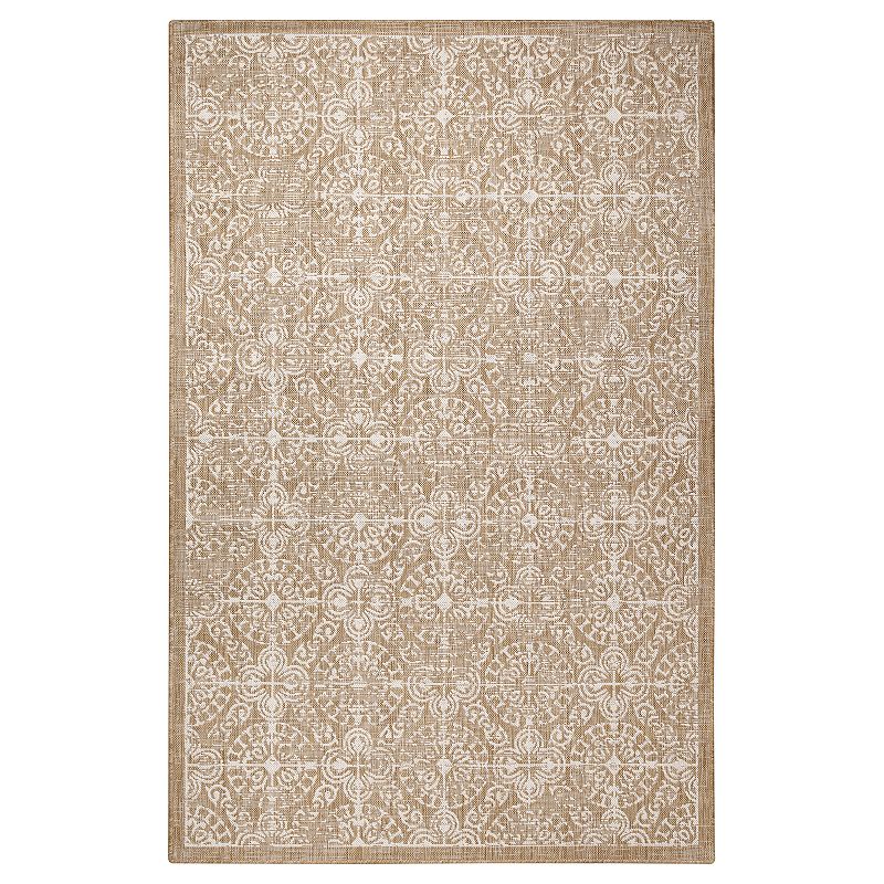Liora Manne Carmel Antique Tile Indoor Outdoor Rug, Beig/Green, 8Ft Sq