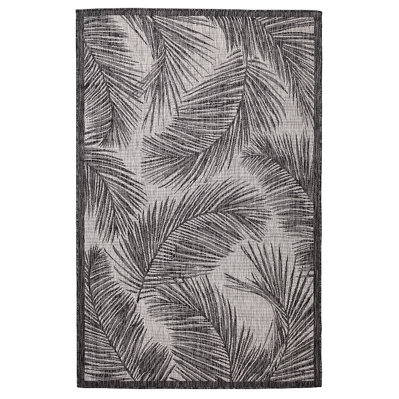 Liora Manne Carmel Fronds Indoor Outdoor Rug, Black, 5X7.5 Ft