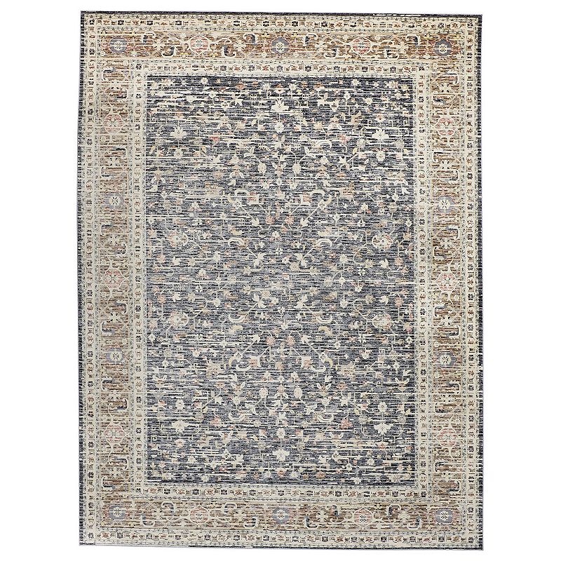 Weave & Wander Huron Charcoal Distressed Ornamental Area Rug, Grey, 4X5.5 Ft