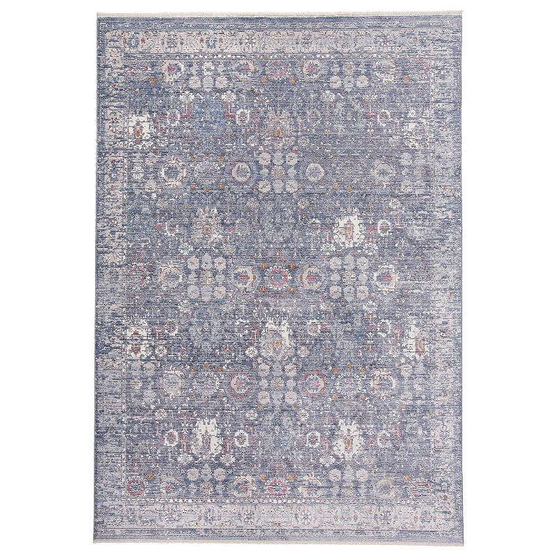 Weave & Wander Tirza Blue Distressed Ornamental Bohemian Area Rug, 5X8 Ft