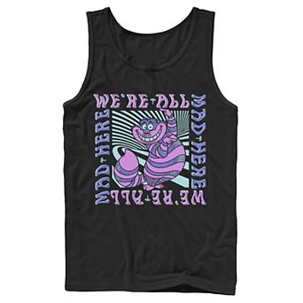 Disney's Alice In Wonderland Cheshire Cat We're All Mad Box Up Men's Tank Top