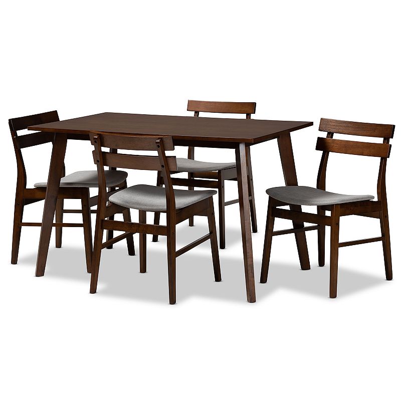 Baxton Studio Eleri Dining Table & Chair 5-piece Set, Grey