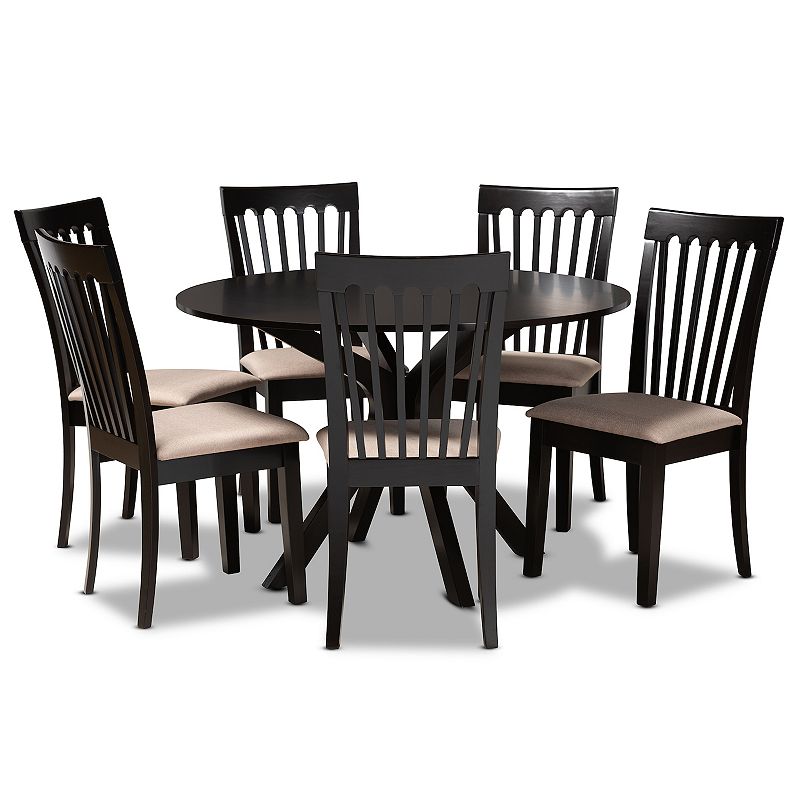 Baxton Studio Lore Dining Table & Chair 7-piece Set, Brown